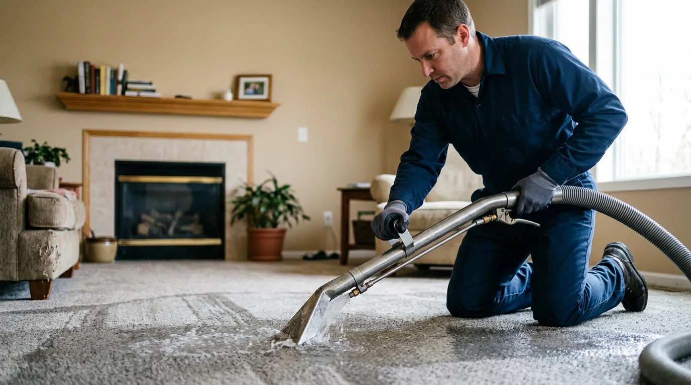 Water damage restoration technician working near Detroit, MI